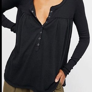 Free People We The Free Line Kai Black Henley Thermal Size Small